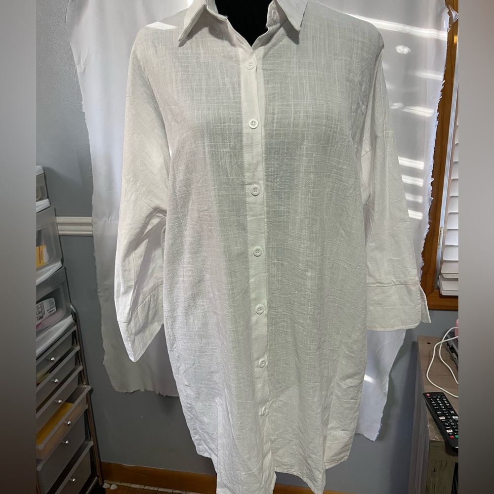 Zeagoo 100% Cotton white button down top med lightweight summer casual vacation